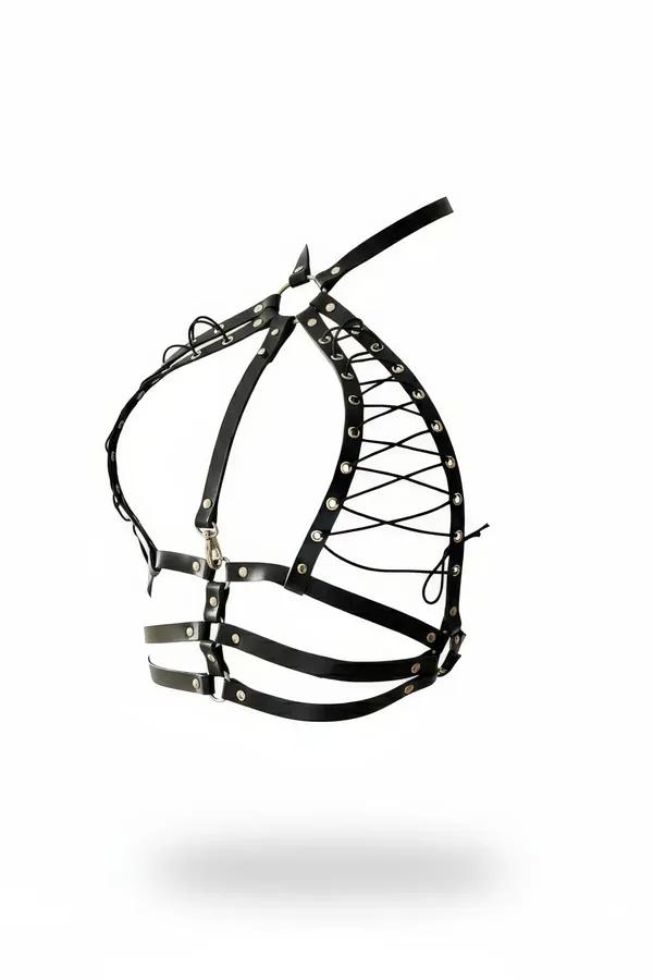 Lace-Up Faux Leather Chest Harness with Adjustable Straps