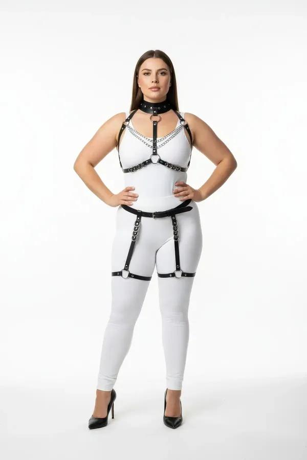 Full Body Harness Set with Garter Straps & Chain Details