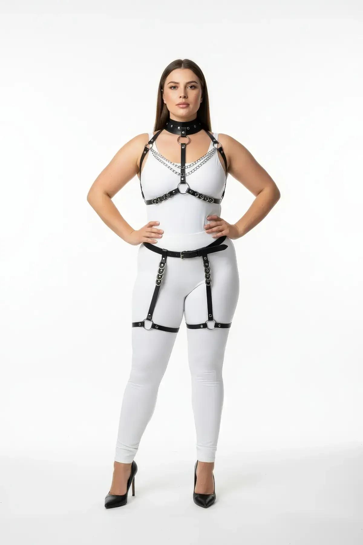 Full Body Harness Set with Garter Straps & Chain Details