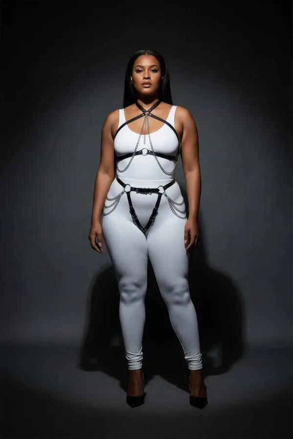 Full Body Faux Leather Harness with Chain Accents