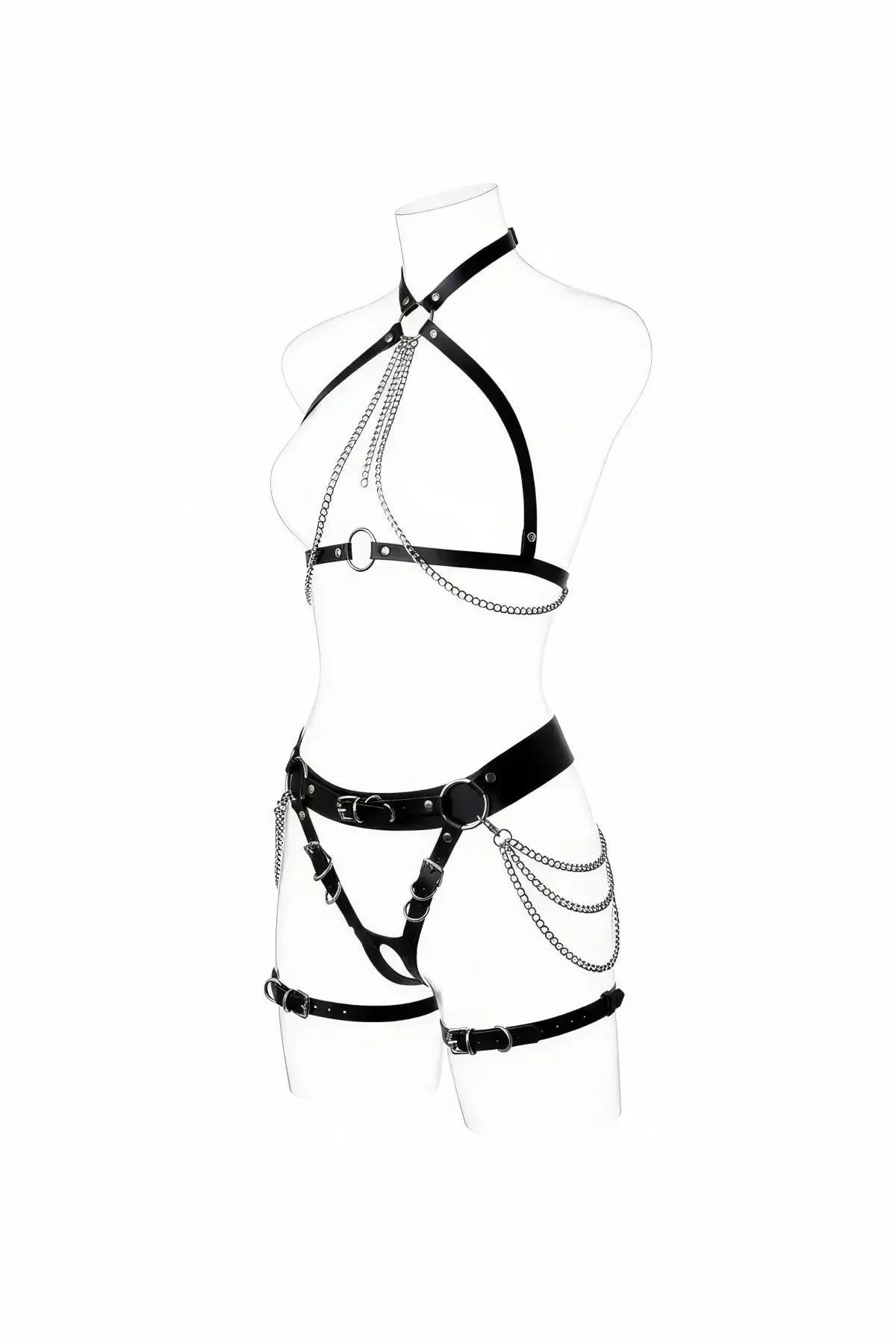 Full Body Harness with Strappy Chest and Thigh Chains