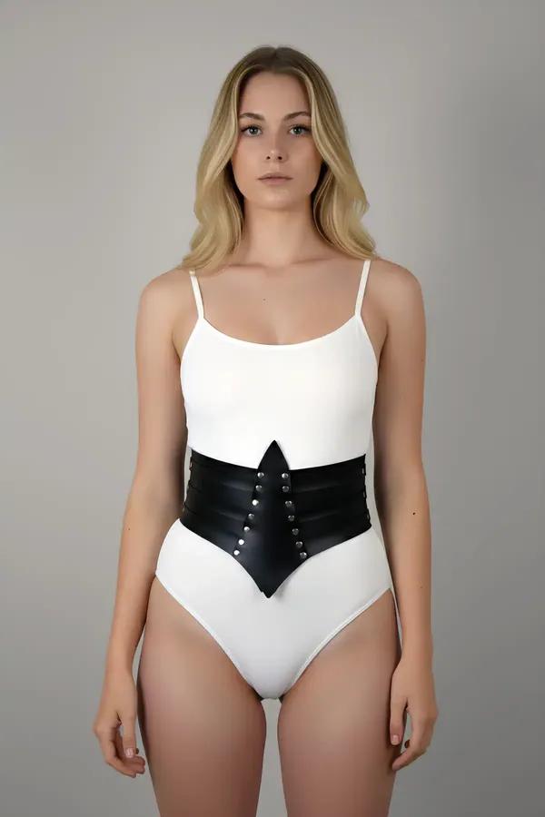 Studded Faux Leather Waspie Waist Harness Belt
