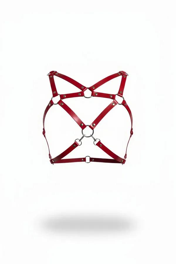 Red Faux Leather Chest Harness with X-Strap Design