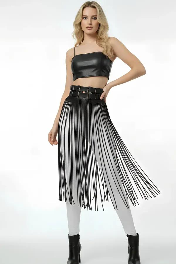 Fringe Overlay Belt with Adjustable Waist Straps