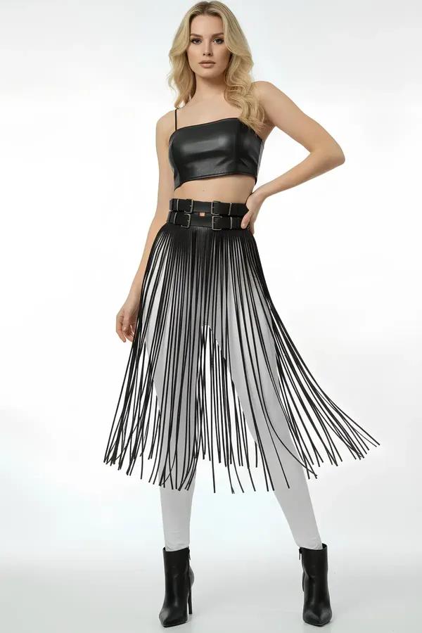 Fringe Overlay Belt with Adjustable Waist Straps