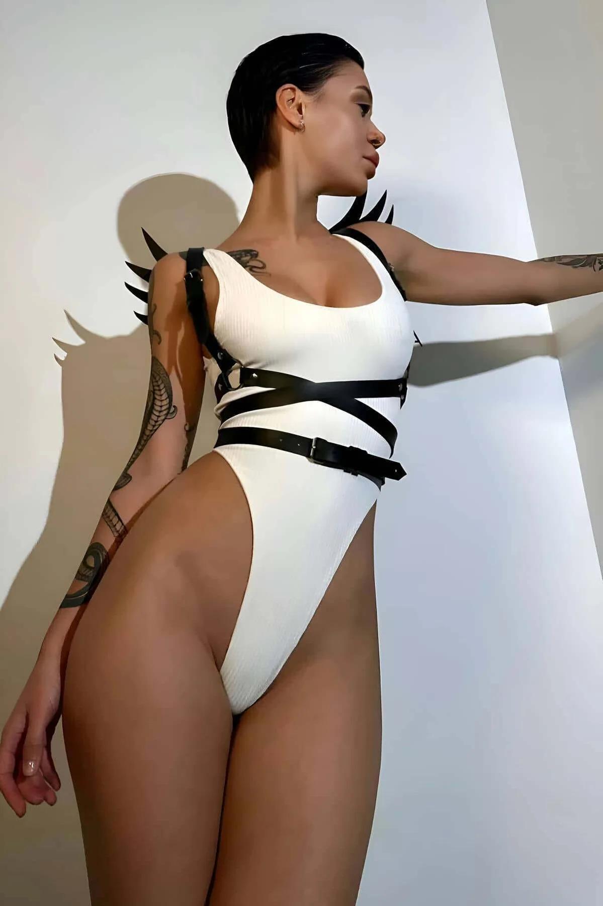 Winged Faux Leather Body Harness
