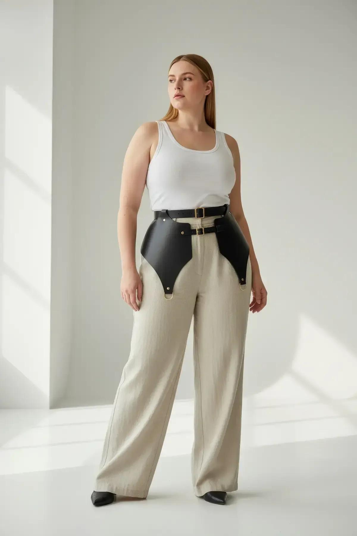 Faux Leather Hip Harness with Double Waist Belts