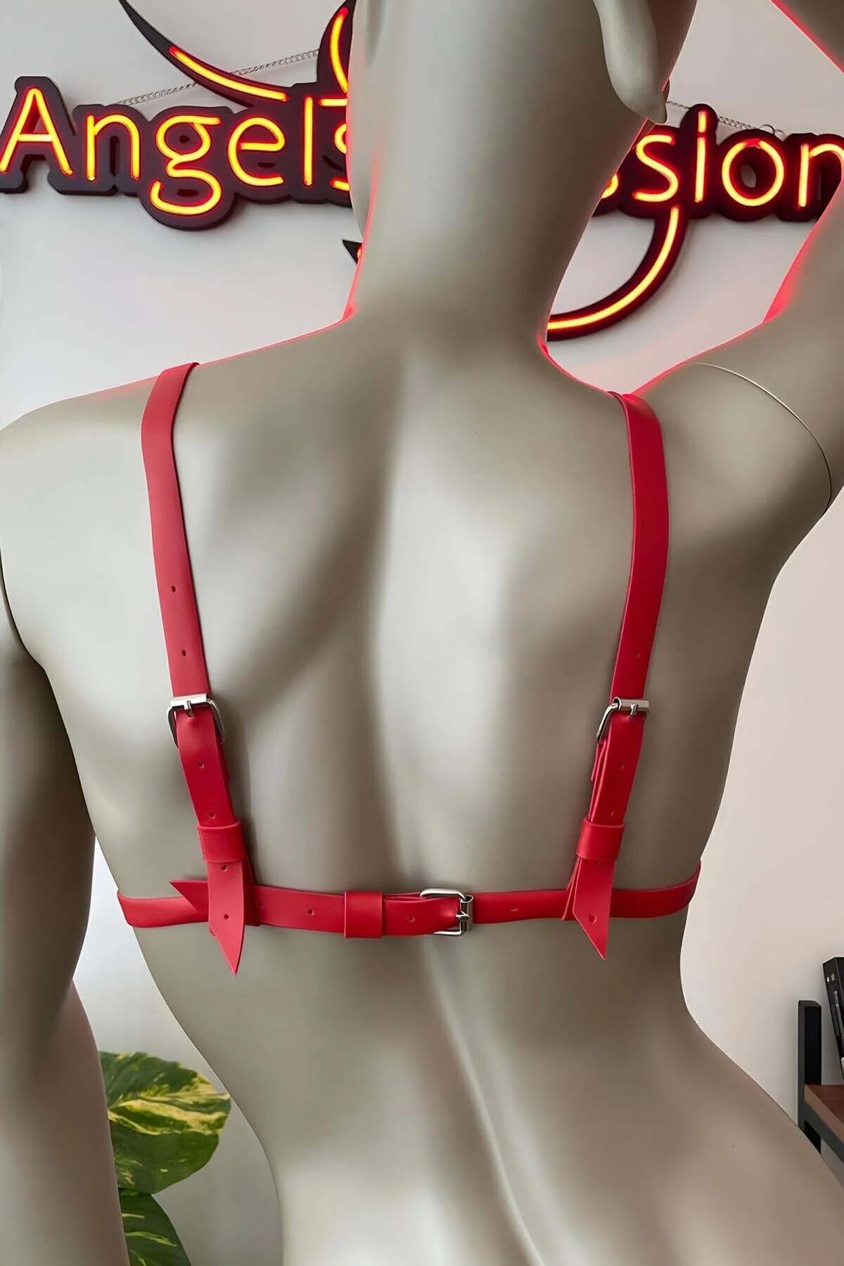 Caged Faux Leather Harness Bra with O-Rings
