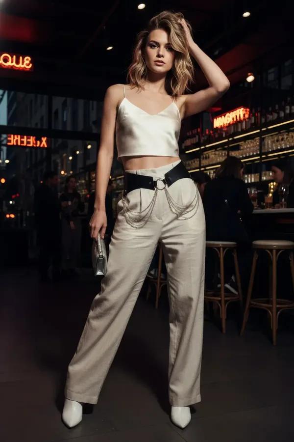 Wide Waist Harness with Draped Chain Detail