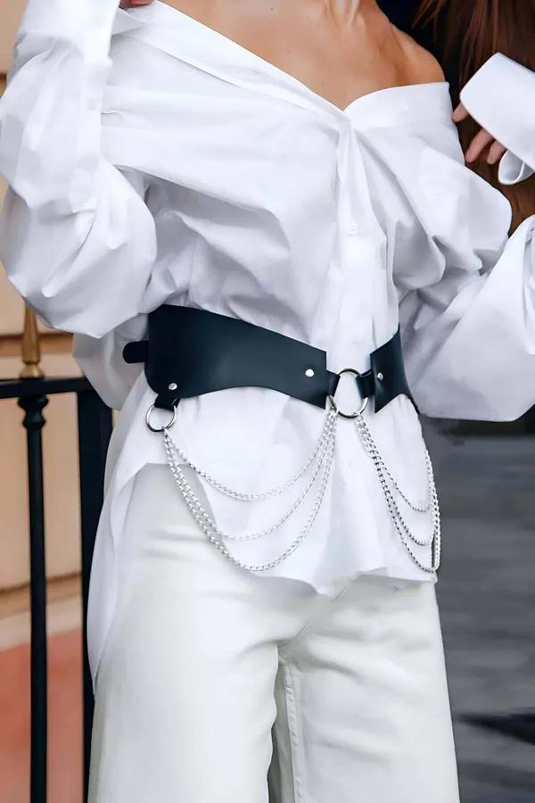 Wide Waist Harness Belt with O-Ring and Chain Drapes