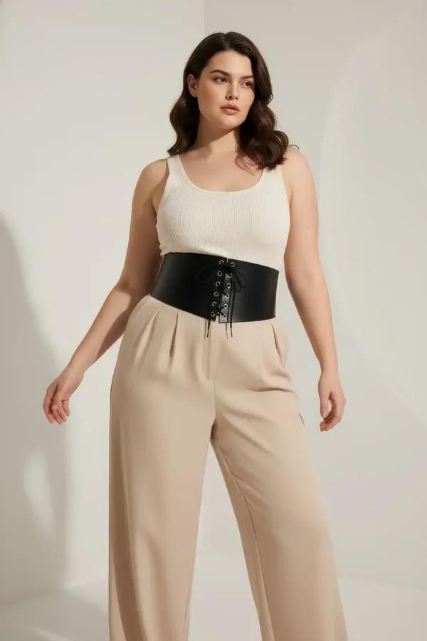Wide Underbust Faux Leather Lace-Up Waist Cincher