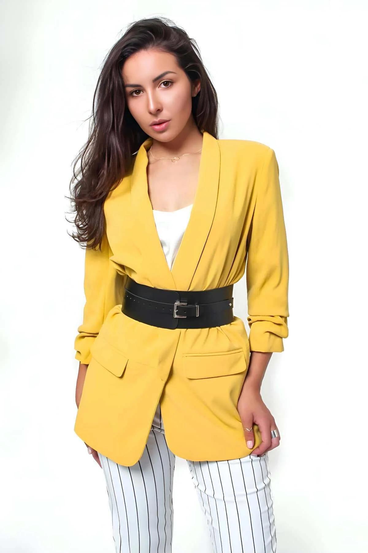 Wide Faux Leather Cinch Belt with Buckle