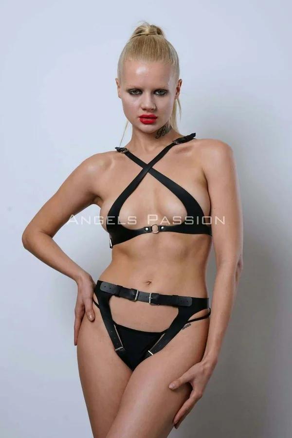 Open Cup Bralette & High Waist Harness Brief Set