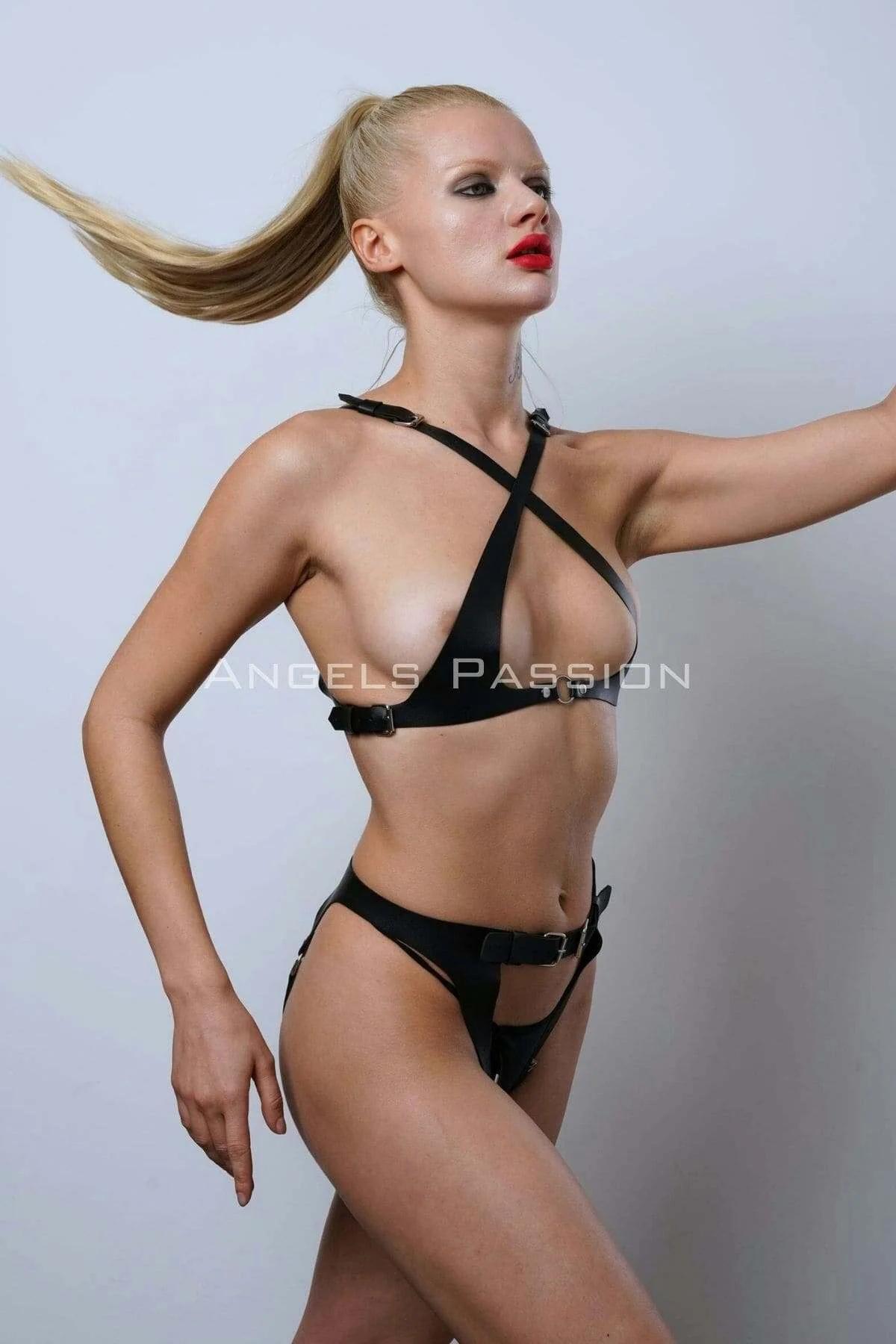 Open Cup Bralette & High Waist Harness Brief Set