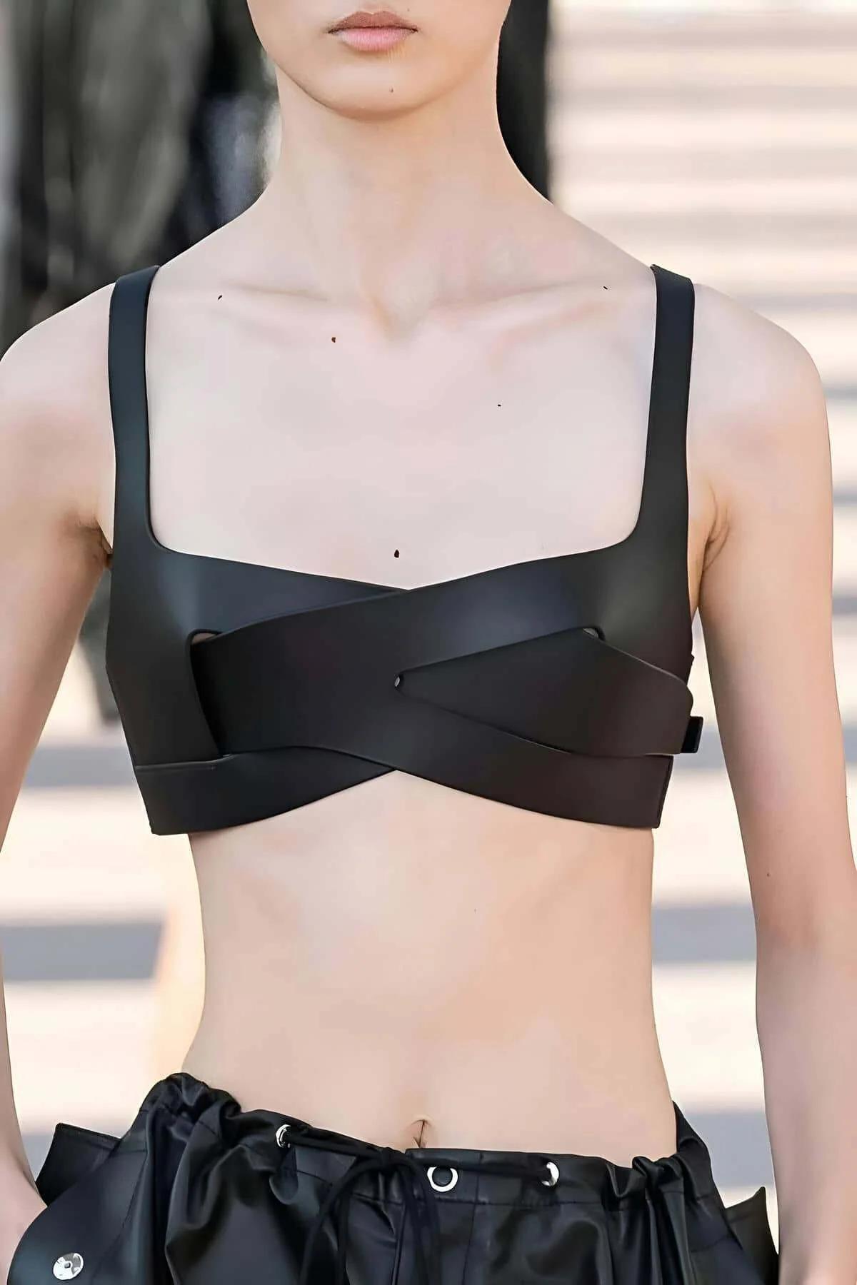 Criss-Cross Faux Leather Chest Harness Top