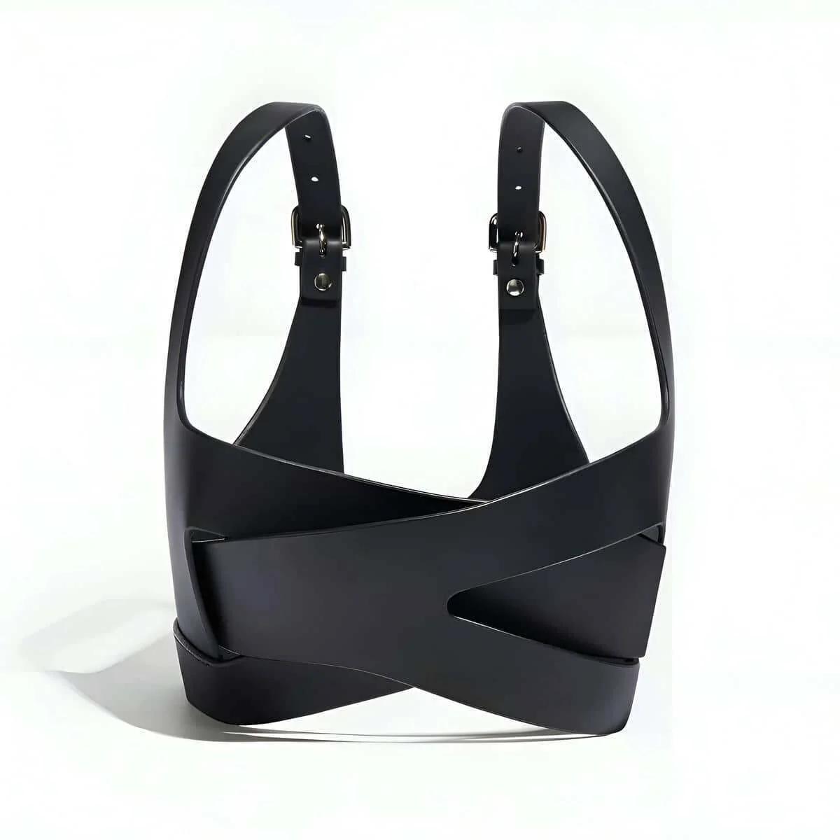 Criss-Cross Faux Leather Chest Harness Top