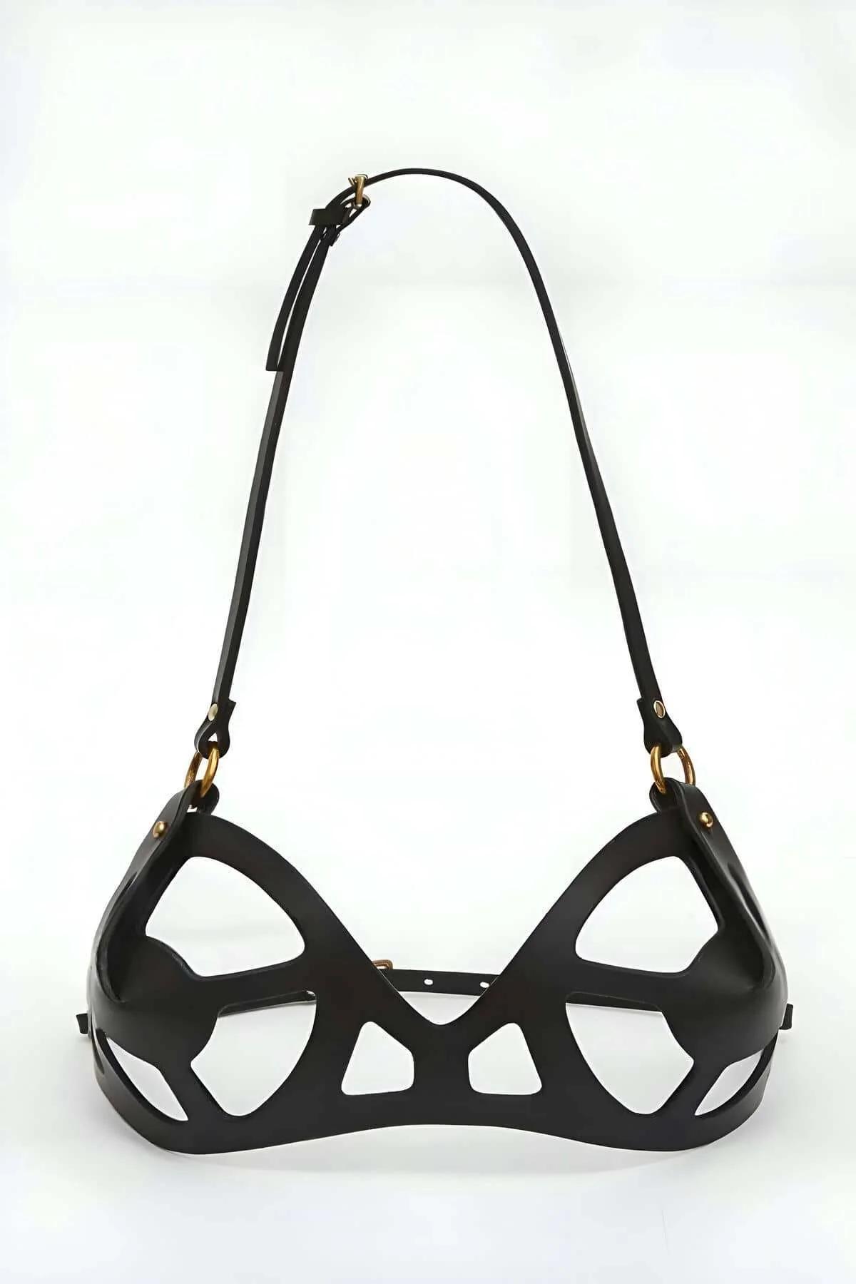 Strappy Cut-Out Faux Leather Harness Bra