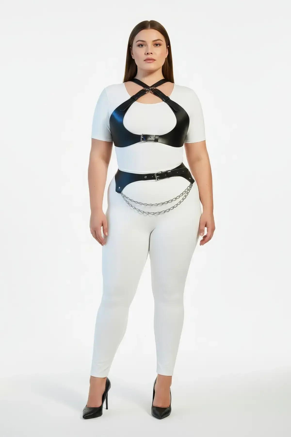 Adjustable Faux Leather Harness Set with Waist Chain