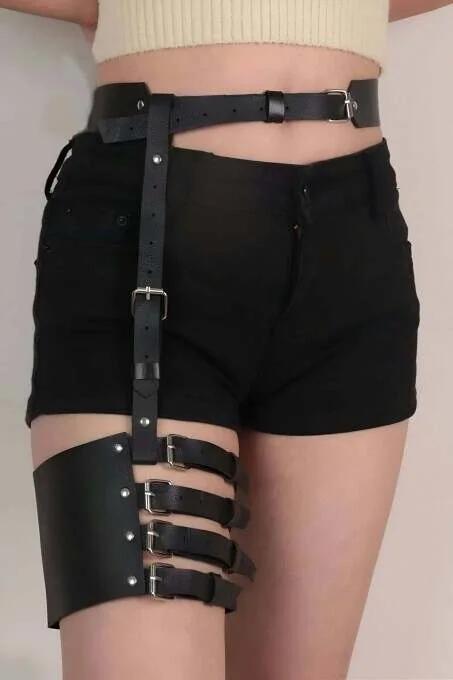 Adjustable Faux Leather Garter Harness