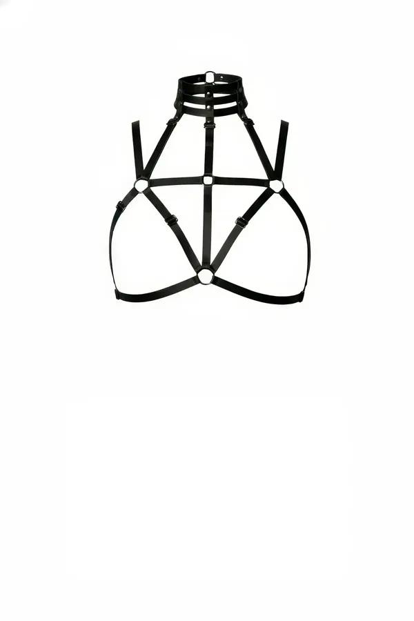 High Collar Chest Harness with O-Ring Details