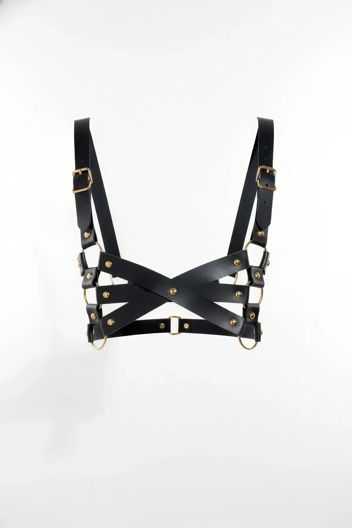 Faux Leather Chest Harness with Adjustable Cross-Strap Design