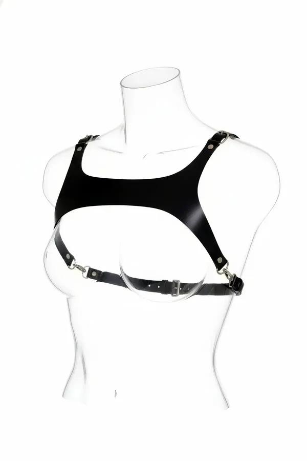 Open Cup Faux Leather Chest Harness with Adjustable Straps