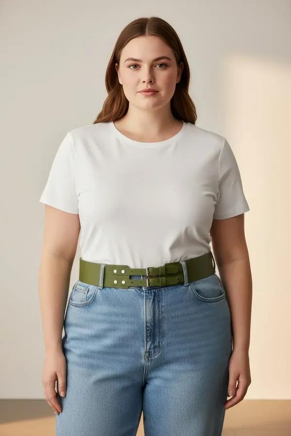 Wide Faux Leather Waist Belt Harness with Double Buckle
