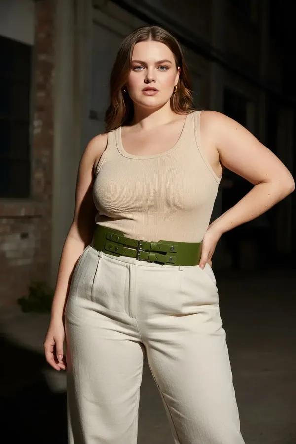 Wide Faux Leather Waist Belt Harness with Double Buckle