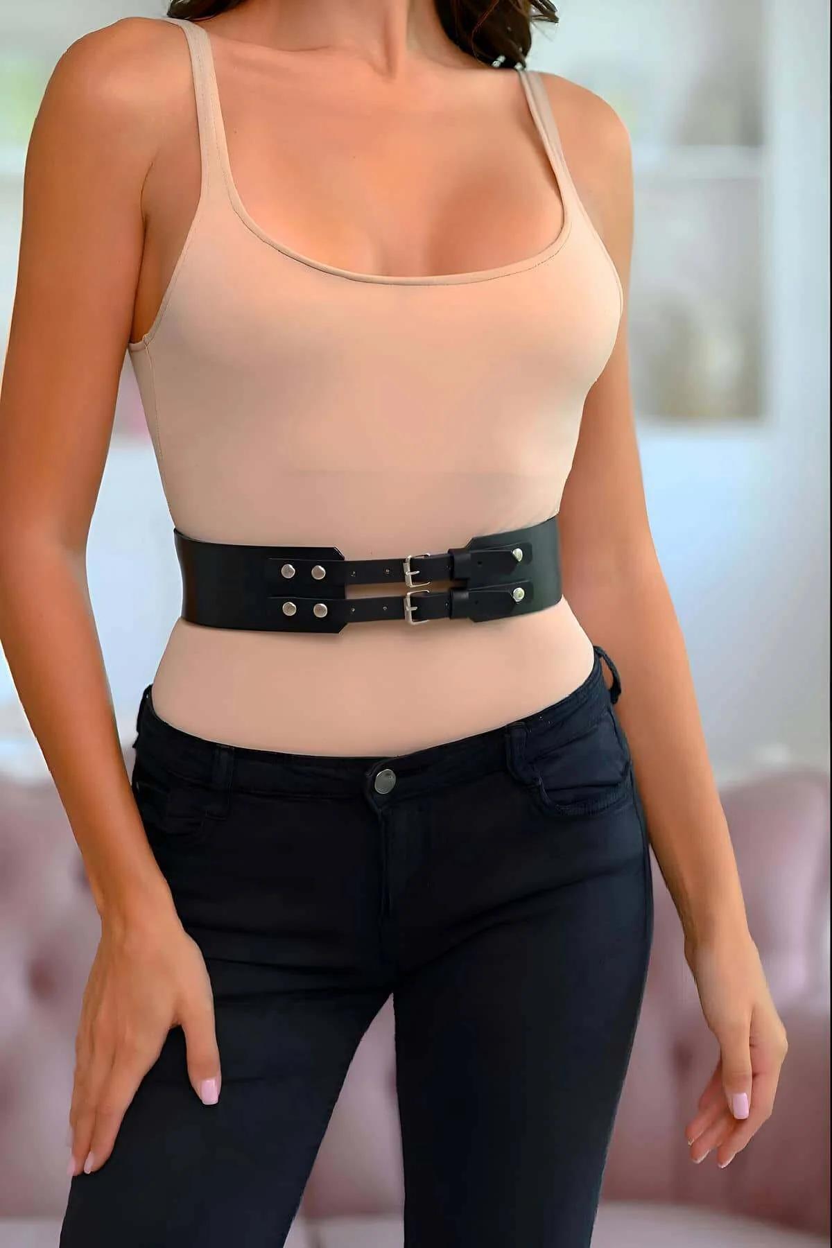 Double Buckle Wide Waist Belt