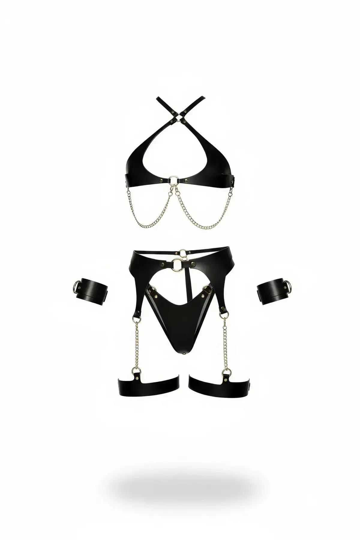 Full Faux Leather Harness Set with Chain Details