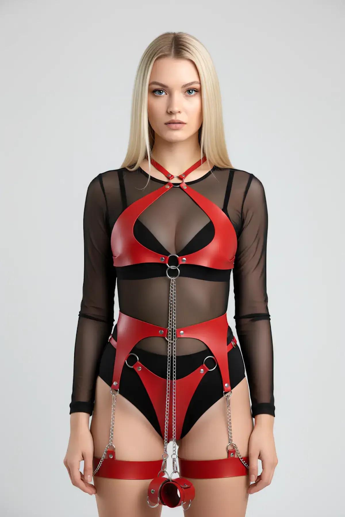 Full Body Harness Set with Garter Straps & Chain Detail