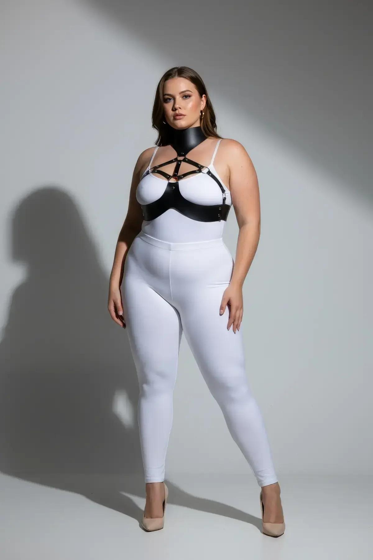 Faux Leather Chest Harness with High Collar & O-Rings