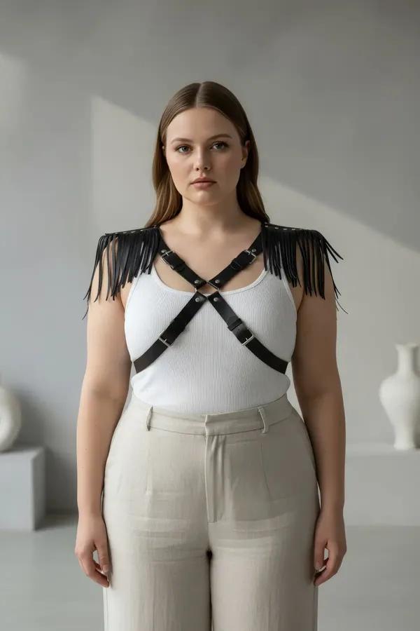 Fringed Shoulder Accent Chest Harness with Adjustable Straps