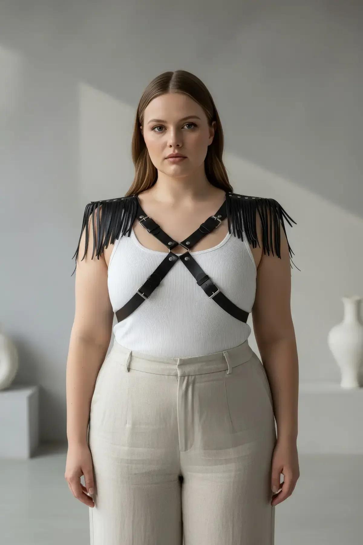 Fringed Shoulder Accent Chest Harness with Adjustable Straps