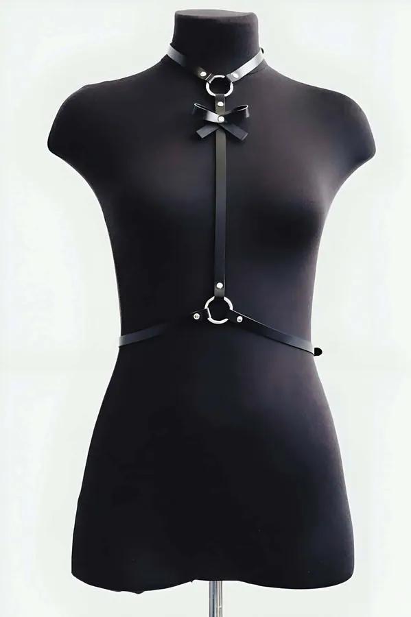 Chest Harness with Faux Leather Bow Detail