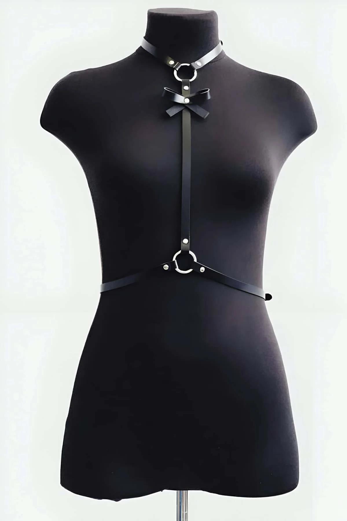 Chest Harness with Faux Leather Bow Detail