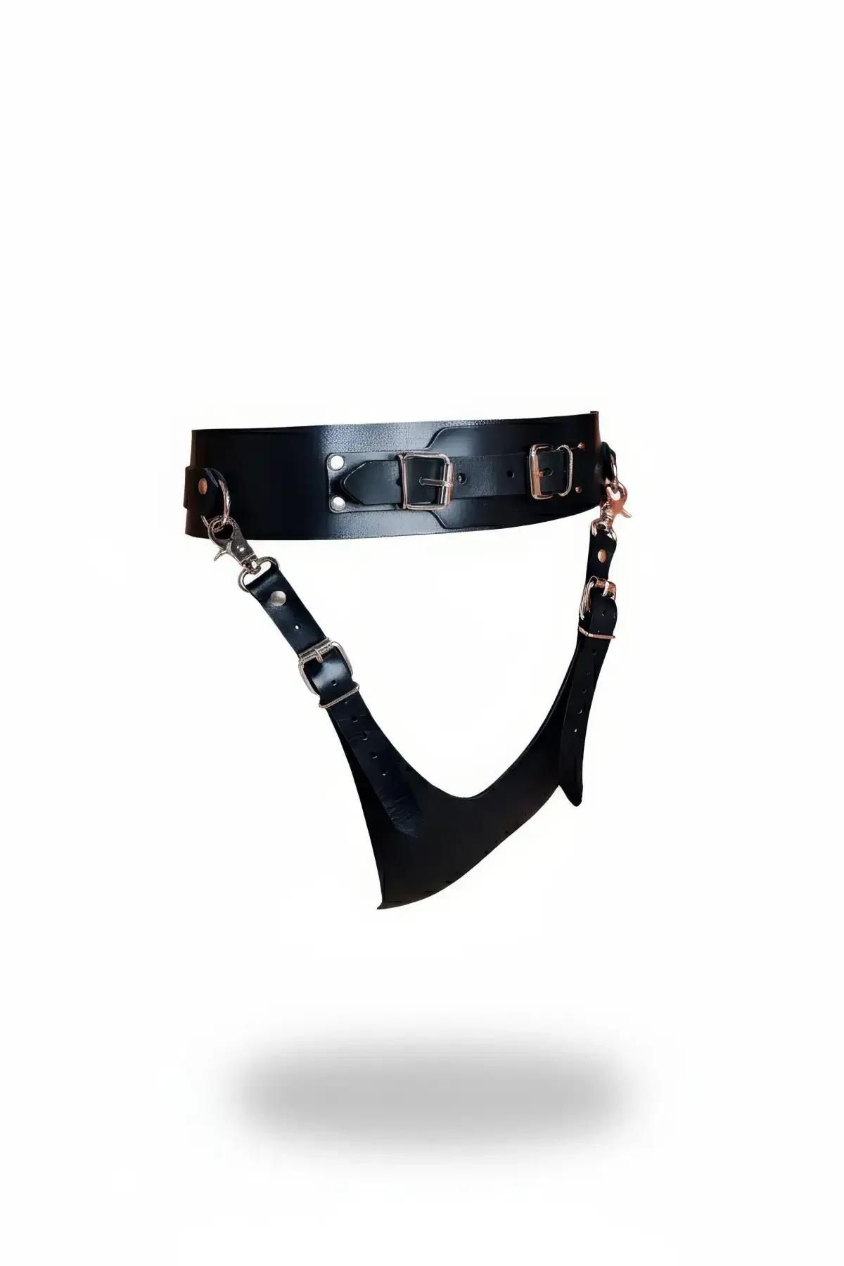 Black Faux Leather Hip Harness with Sculpted Detail