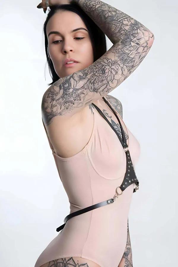 Studded Faux Leather Chest Harness