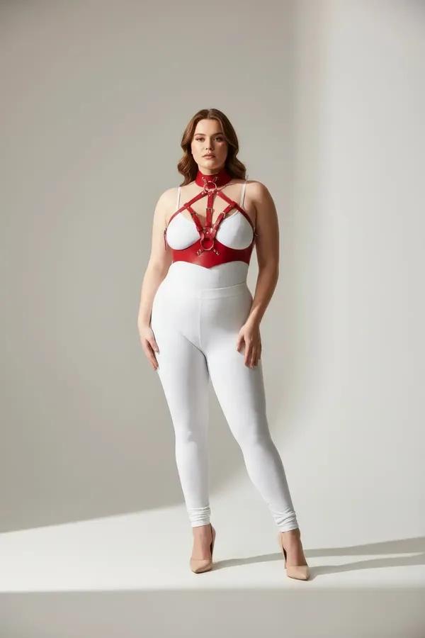 Red Strappy Harness with Choker Collar