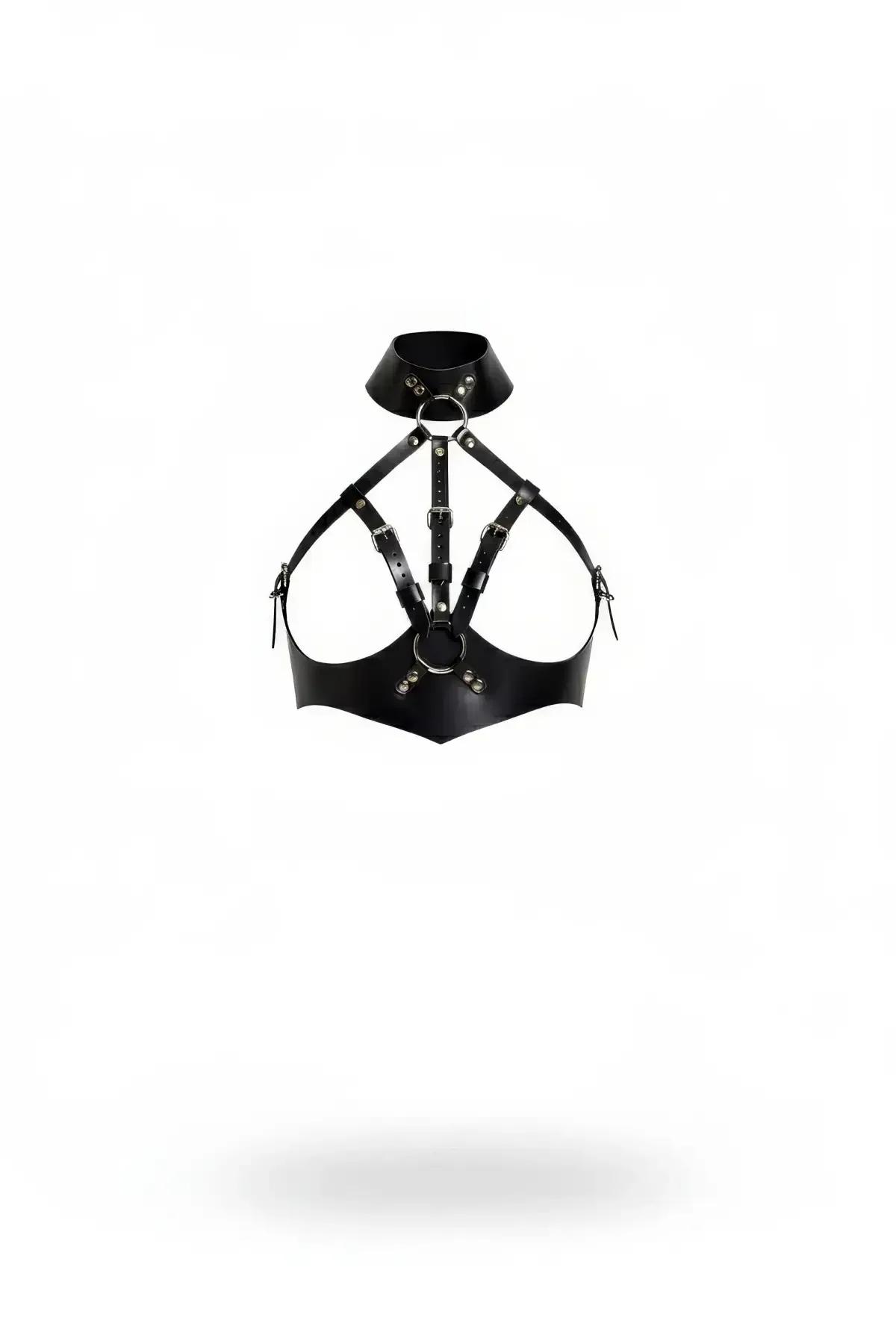 Caged Faux Leather Chest Harness with Choker Collar