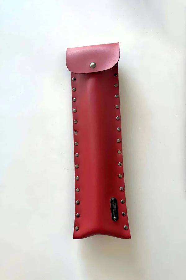 Red Faux Leather Fashion Flail with Studded Carry Pouch