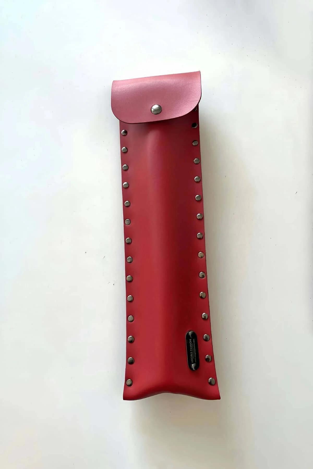 Red Faux Leather Fashion Flail with Studded Carry Pouch