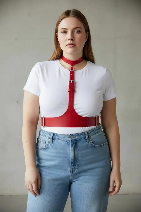 Red Underbust Harness & Choker Set with Buckle Details