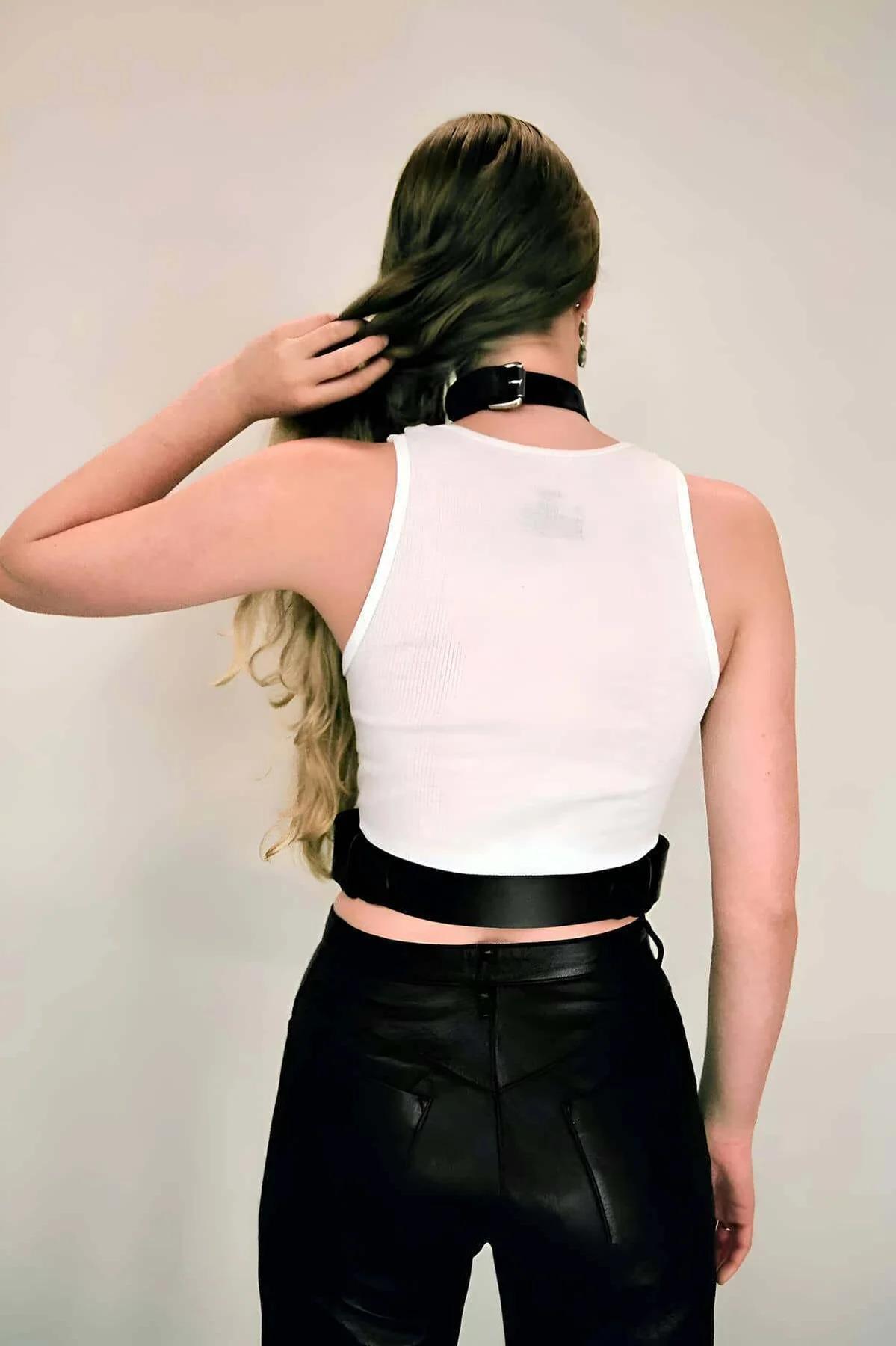 Adjustable Faux Leather Body Harness with Buckle