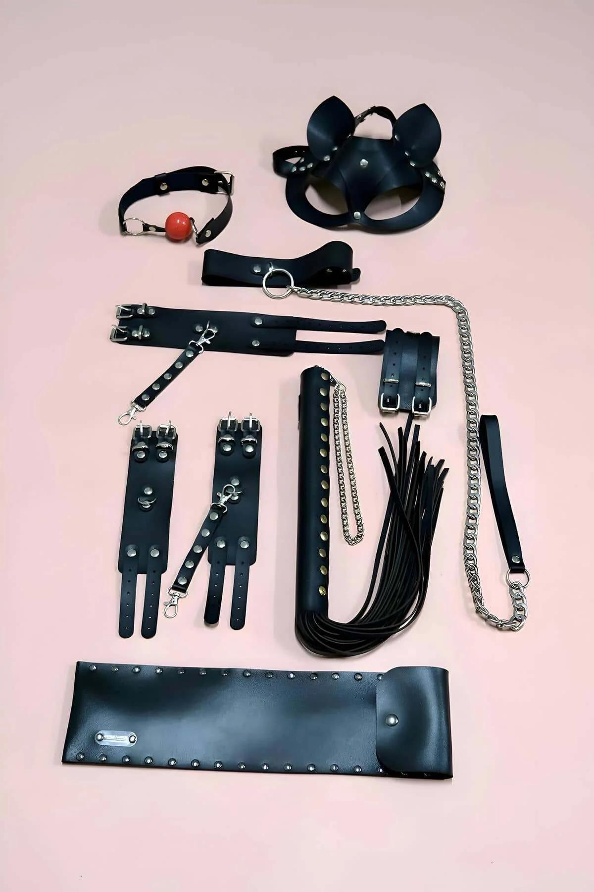 Deluxe Vegan Leather Accessory Set with Chain & Mask