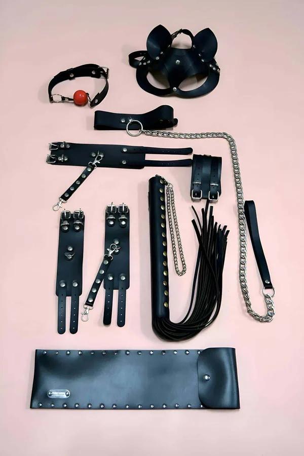 Deluxe Vegan Leather Accessory Set with Chain & Mask