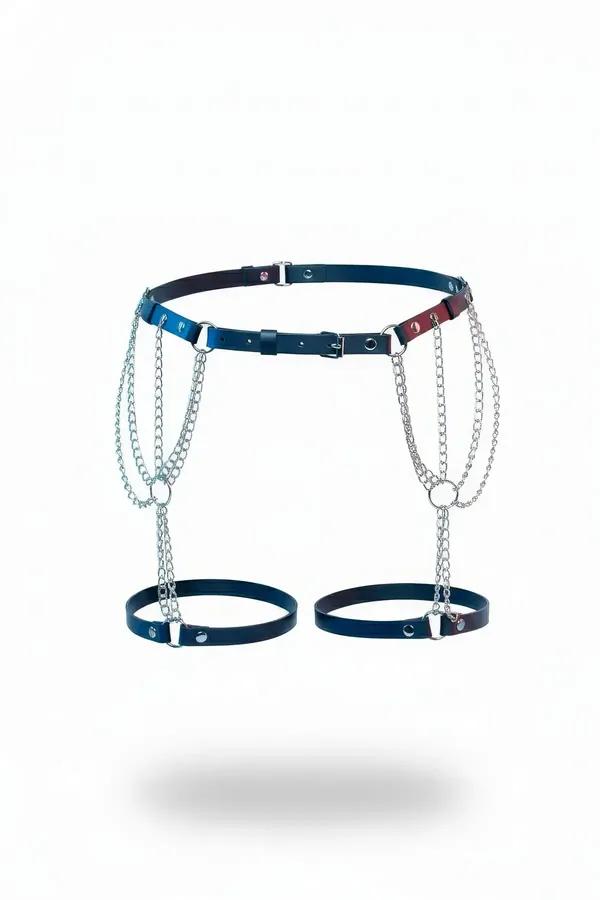 Faux Leather Waist Chain Harness with Detachable Leg Garters