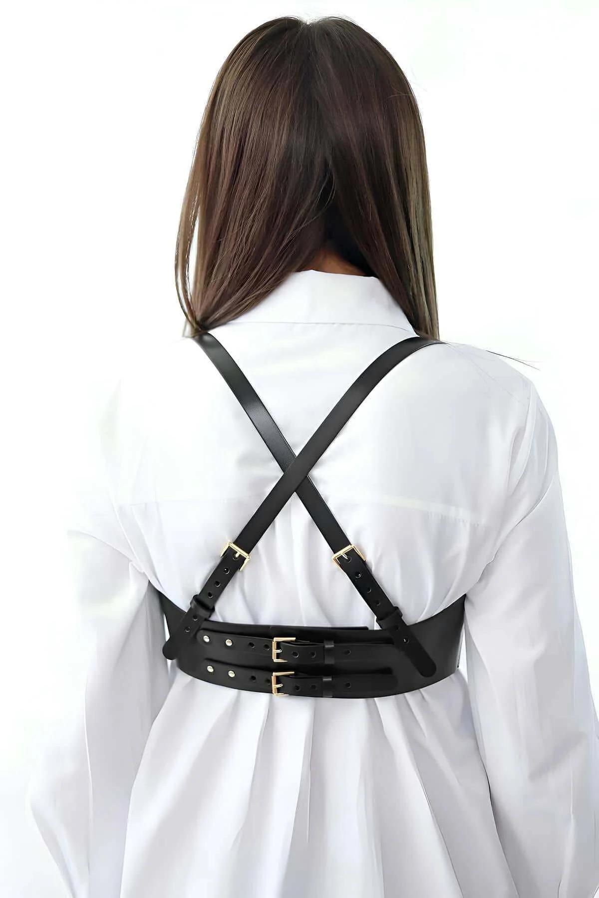 Contoured Faux Leather Corset Body Harness