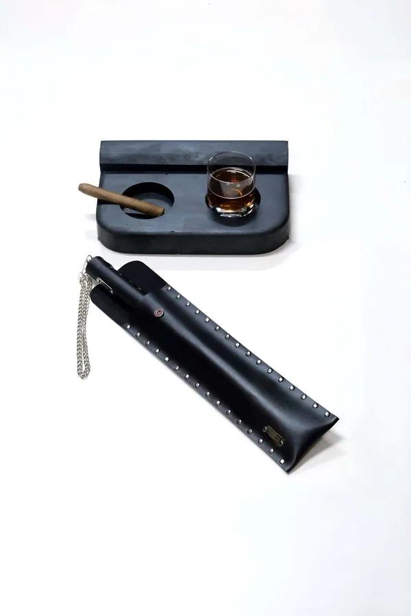Studded Faux Leather Paddles with Chain & Whiskey Tray