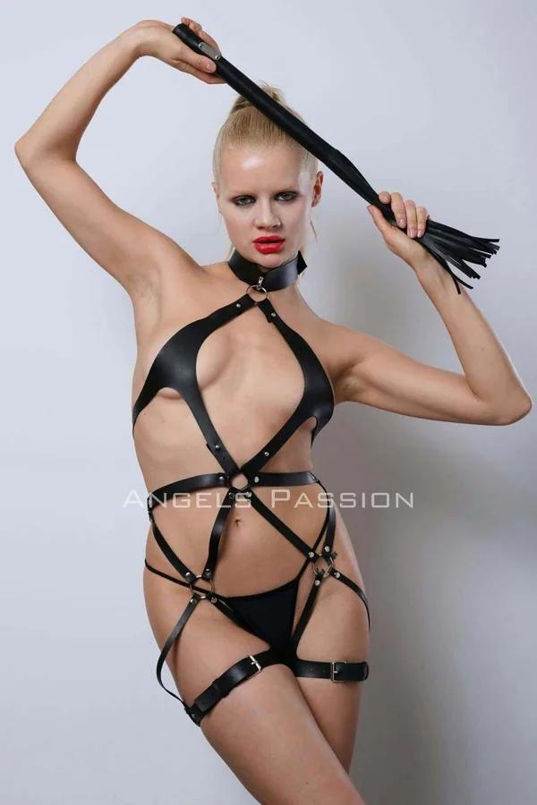 Full Body Harness with Thigh Straps and Choker Collar